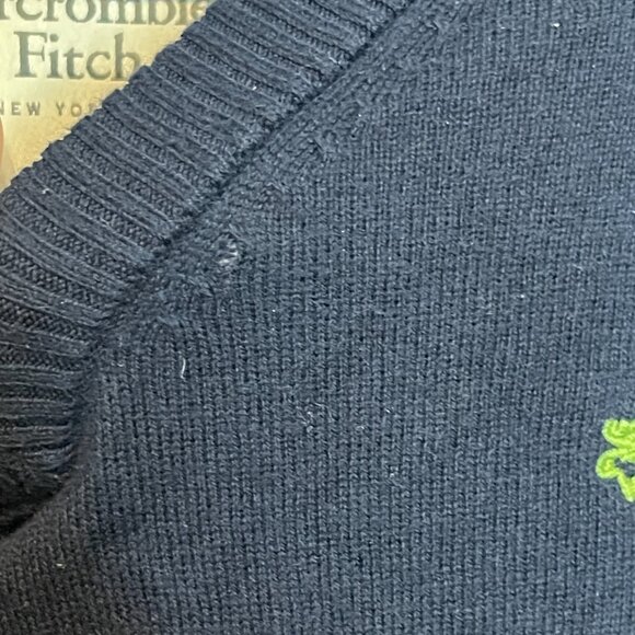 Abercrombie Fitch Men Muscle Fit Classic Preppy V Neck Pullover Sweater L Navy - Picture 6 of 11